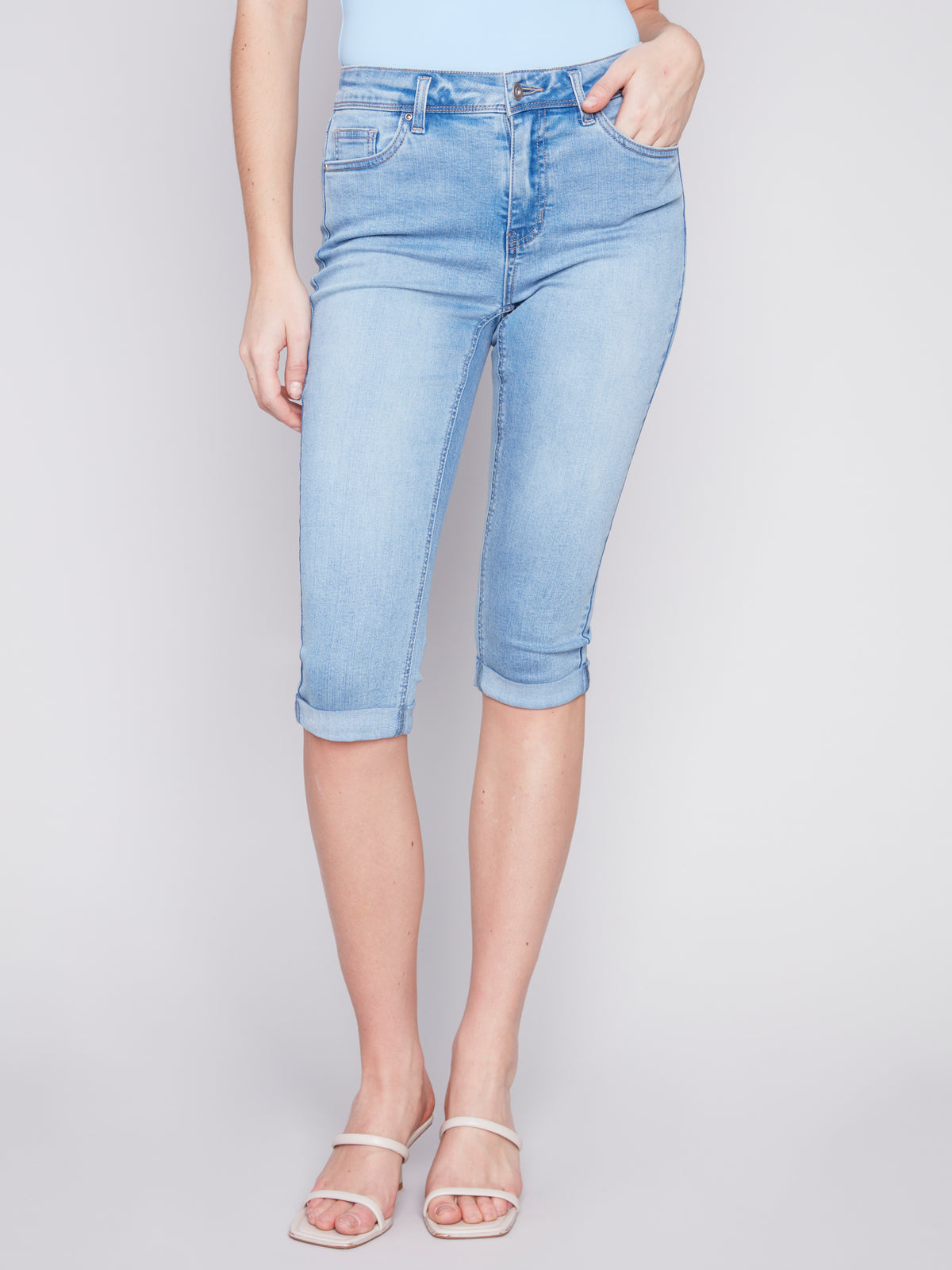 Bermuda jeans Charlie B C5208-BLEU-CLAIR