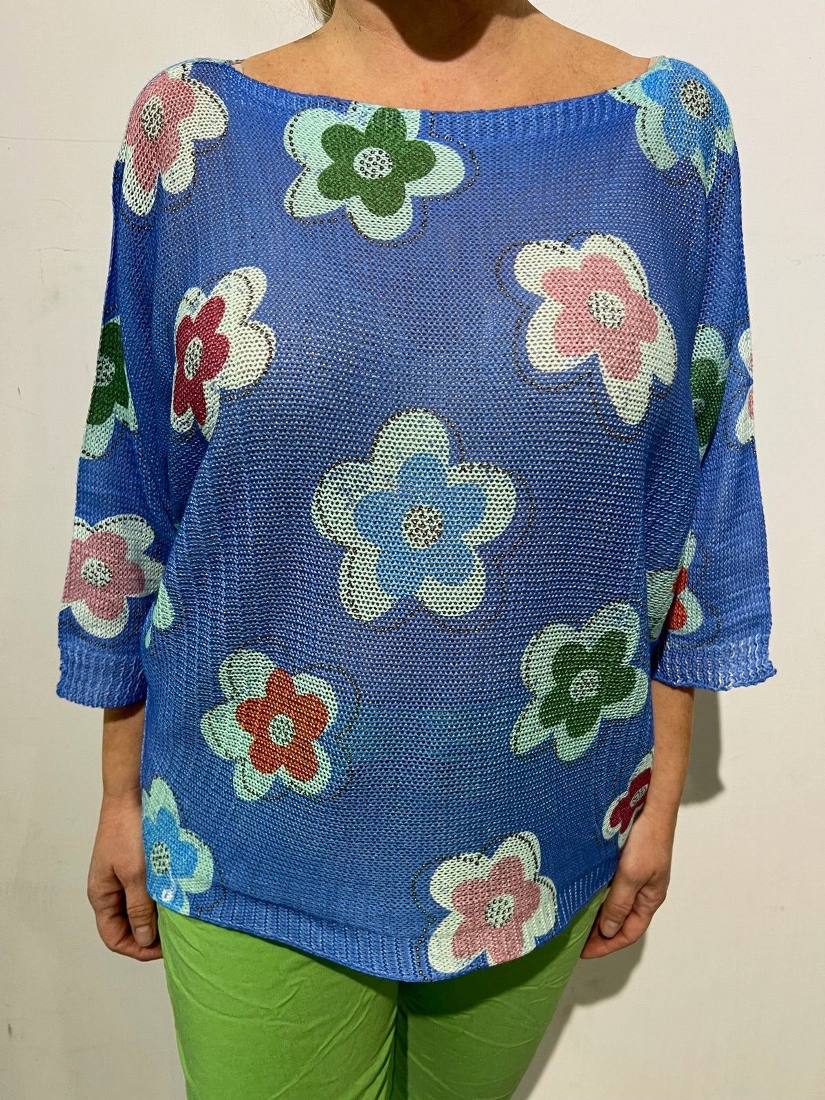 Italian Collection Sweater 1930-BLUE-FLOWER