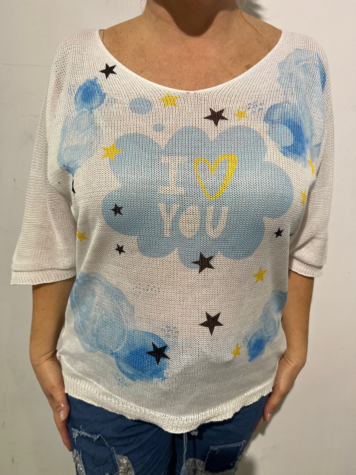 Knitwear Italian Collection LOVE-YOU-BLUE